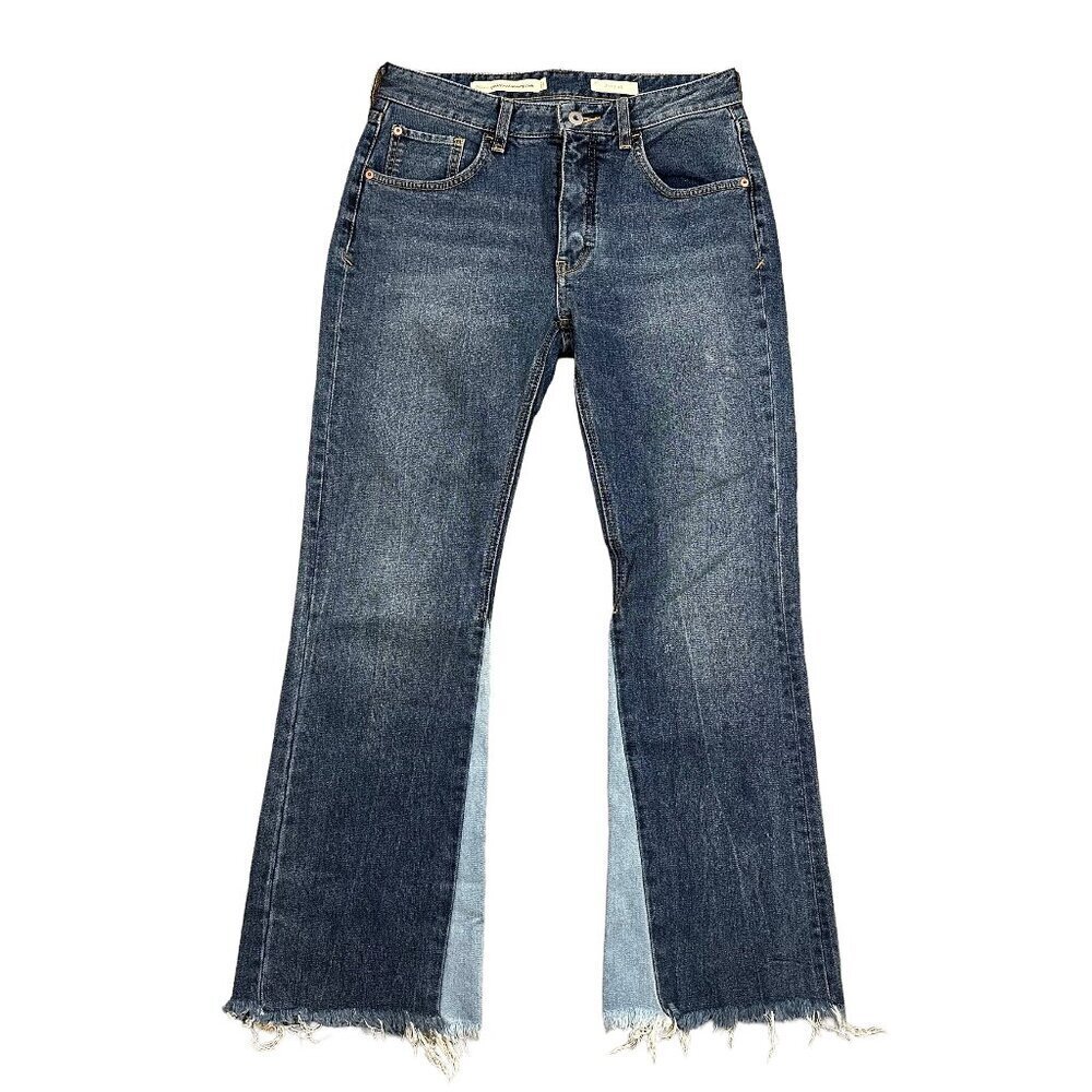 Anthropologie Pilcro Two Toned Denim Jeans Raw Hem Boot But Women's Size 26